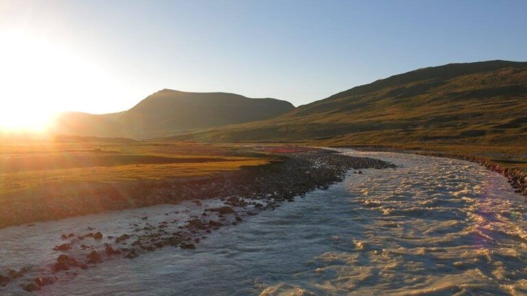 White river valley with Mongolian Tuvan nomads